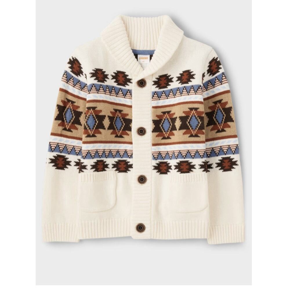 Gymboree Boys Intarsia Fairisle Cardigan Montana Mountain Beige 2T Discontinued